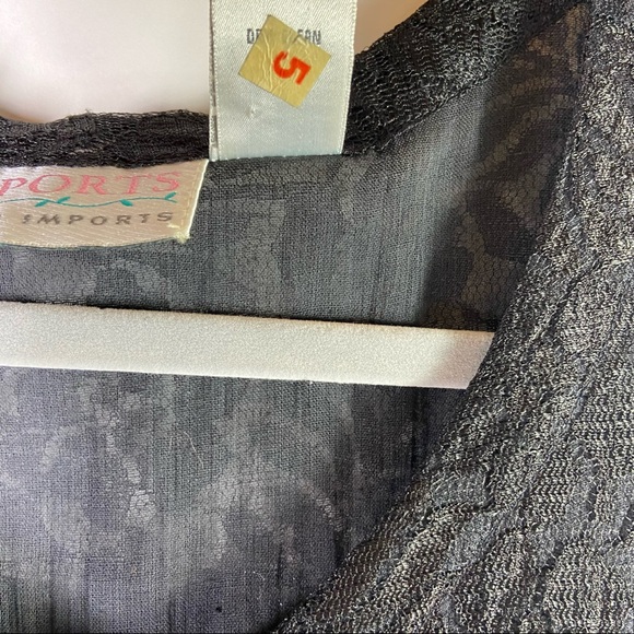 Vintage Passports Pier 1 Imports Medium Black Floral Lace Sheer Dropwaist Dress - Picture 7 of 8